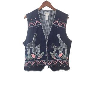 Vintage Napa Valley Animal Patchwork Embroidered Vest‎ Women’s Giraffe XL
